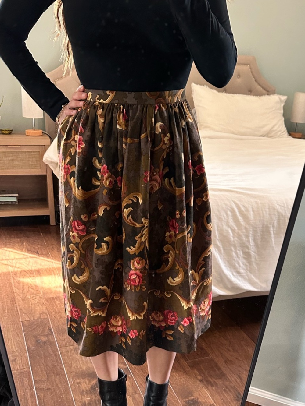 Vintage Eileen Tracy Wool Silk Tapestry Skirt XS Ralph Lauren Style